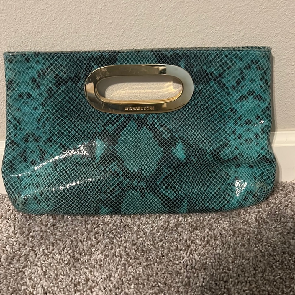 Blue snakeskin clutch purse